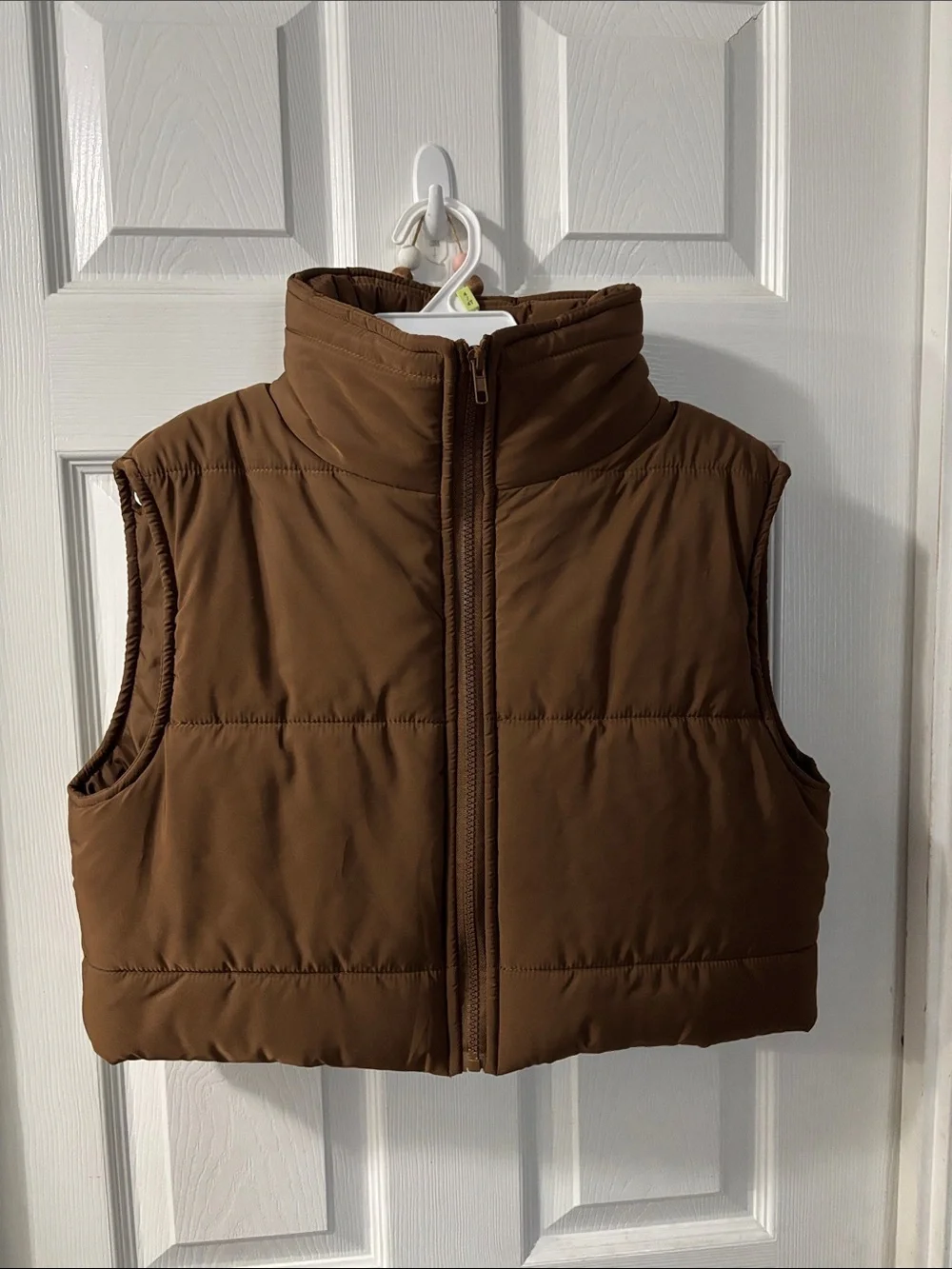 Junior Brown Puffer Vest with Stand Collar